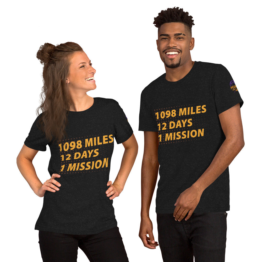 Unisex Pedal for Pat 1098 Mile, 12 Days, 1 Mission t-shirt