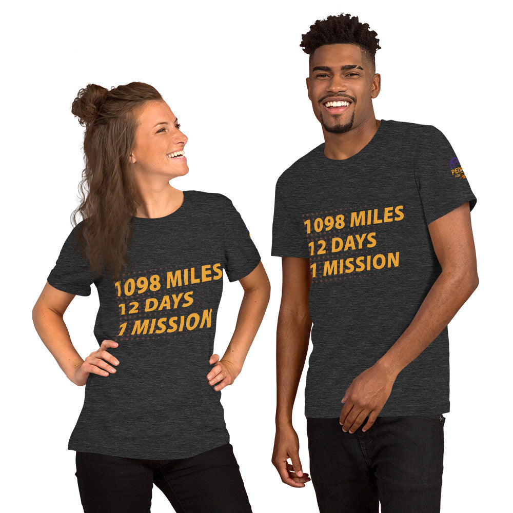 Unisex Pedal for Pat 1098 Mile, 12 Days, 1 Mission t-shirt