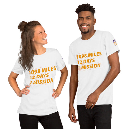 Unisex Pedal for Pat 1098 Mile, 12 Days, 1 Mission t-shirt